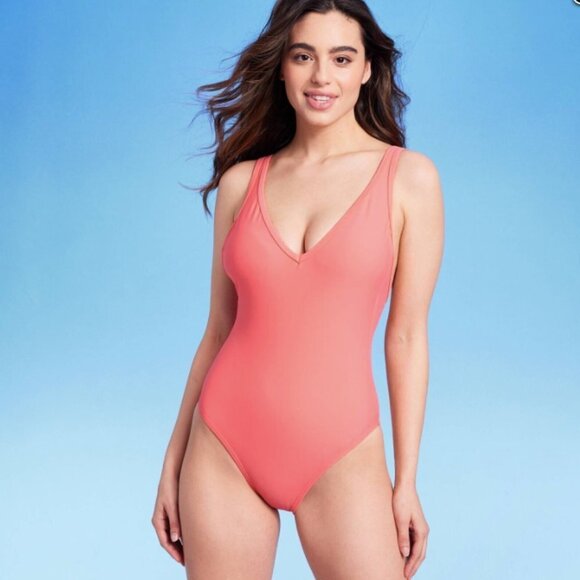 Kona Sol V-Neck Over the Shoulder High Leg One Piece Swimsuit | SMALL 4-6 | NWT - Picture 1 of 6